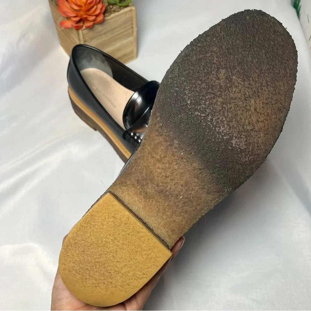 Loeffler Randall Sleek Black Loafers with Tan Platform Sole